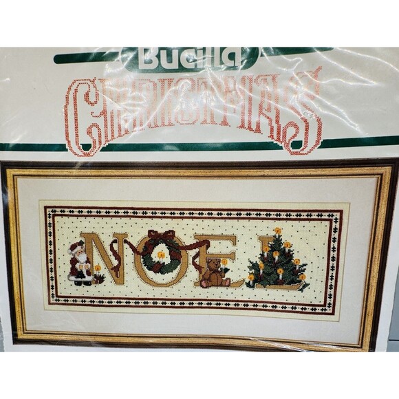 Vtg Bucilla Counted Cross Stitch Kit Festive Noel 8x20 Christmas Tree Santa - Picture 2 of 11